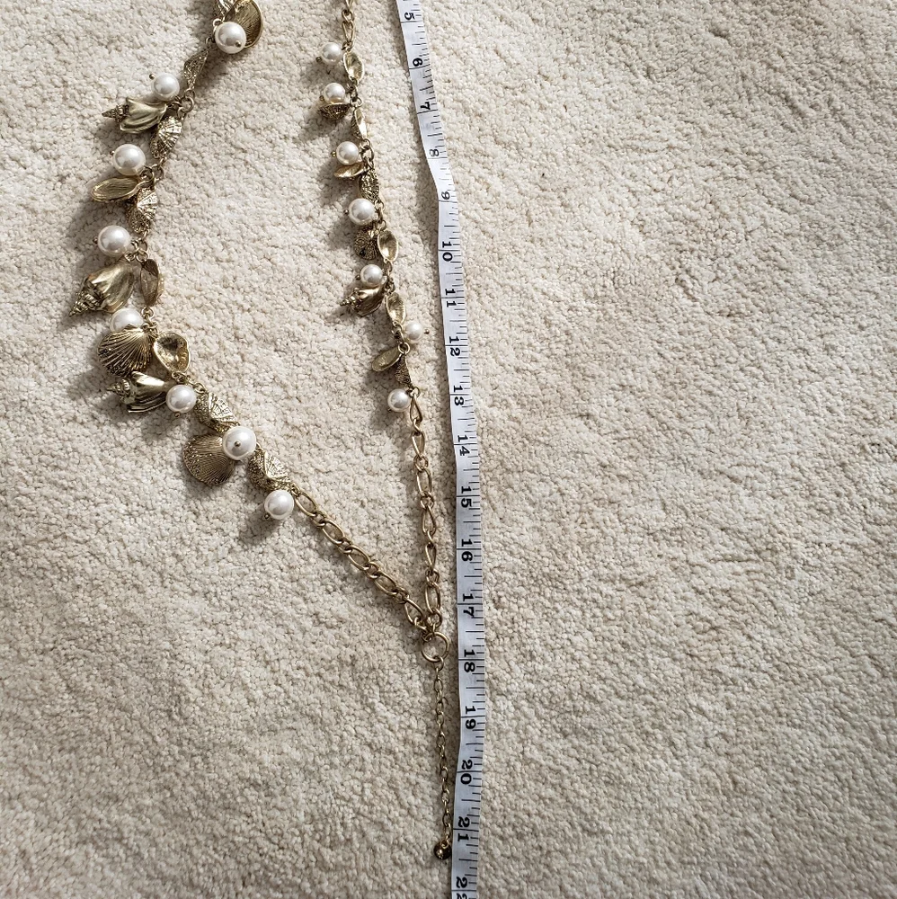 SOLD Talbots Double Layer Gold Shell, Rhinestone and Pearl Necklace - Picture 8 of 8